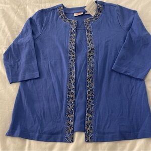 Quacker Factory Blue Blouse Embellished with Rhinestones and Studs‎